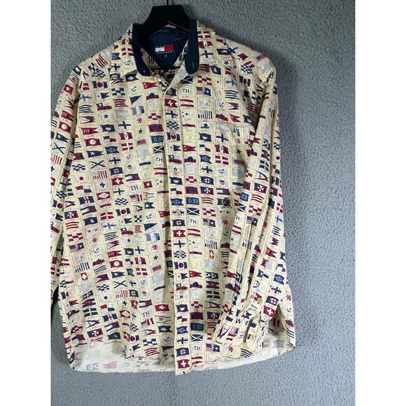 Tommy Hilfiger‎ Men’s Vintage Nautical Flag Button Shirt Size M Sailing Prep - Picture 5 of 10